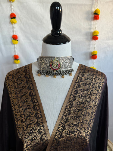 German Silver Ahmedabadi Kundan Choker Set | Semi-Precious Stones | Contains Nickel | Gold Plated | Free Shipping | Ships from California
